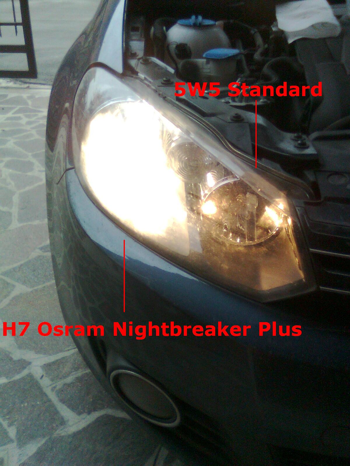 Faro anteriore dx con H7 Nightbreaker Plus e 5W5 standard
